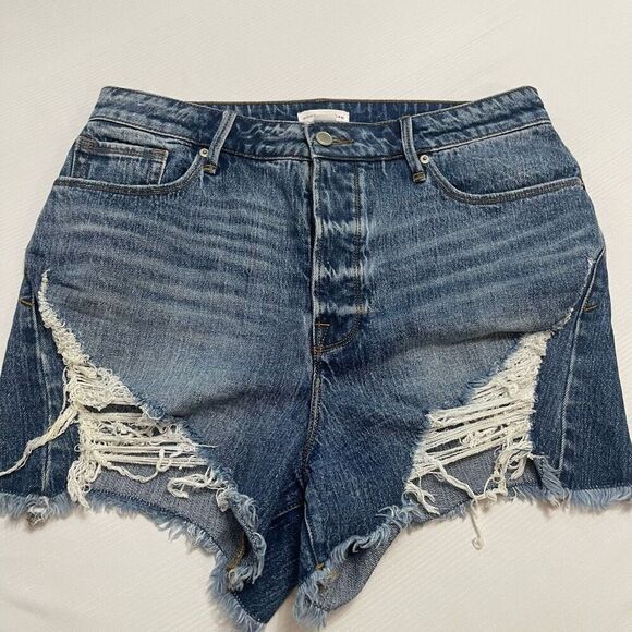 Good American Destroyed Denim Shorts Size 30/10 - Picture 1 of 10